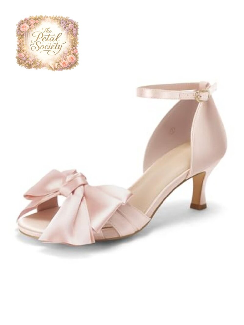 Satin Kitten Heel Sandals with Bow Ankle Strap Open Toe Wedding Shoes